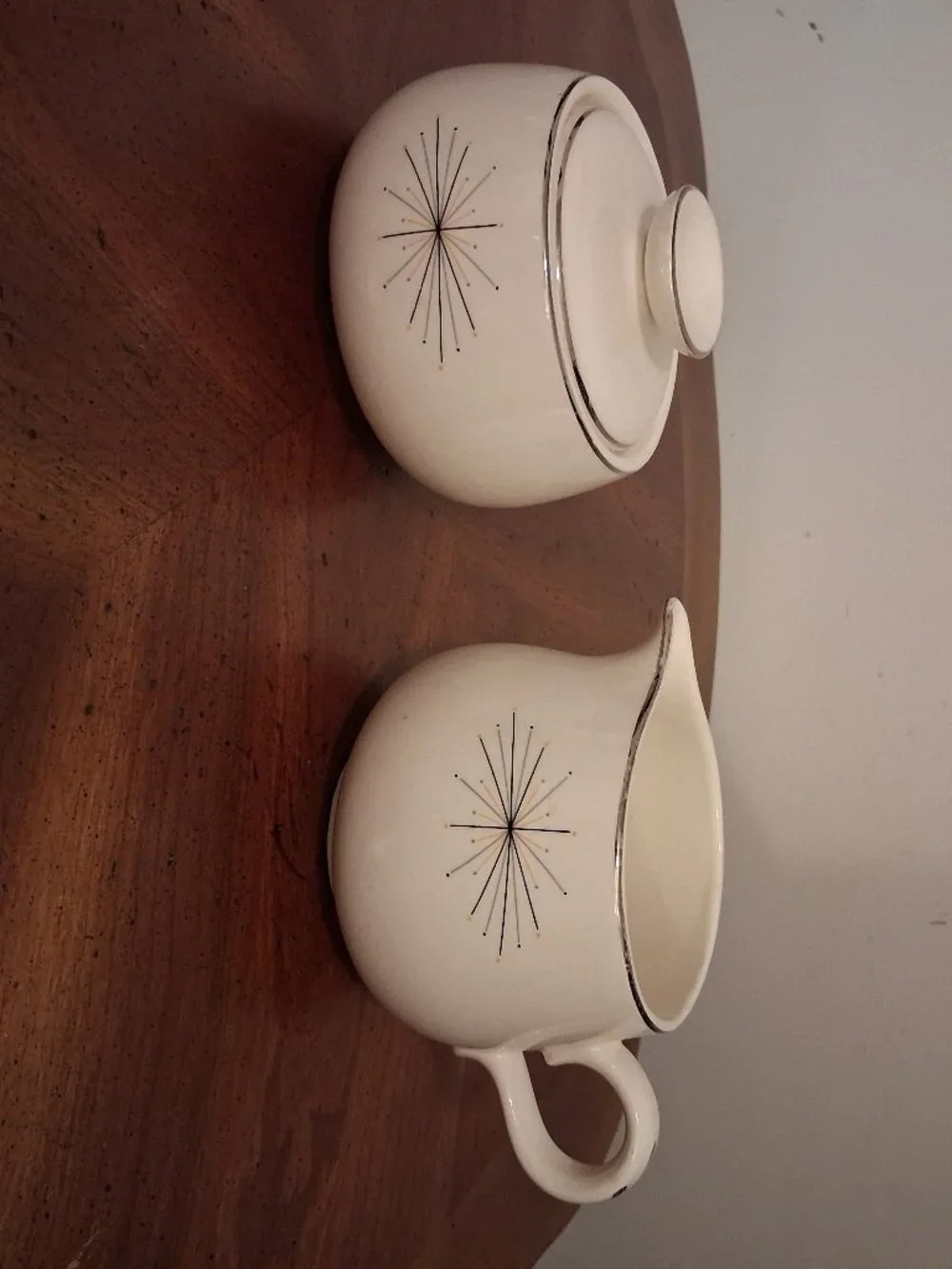 Vintage MCM Atomic Starburst Homer Laughlin Modern Star Sugar & Creamer Set EUC